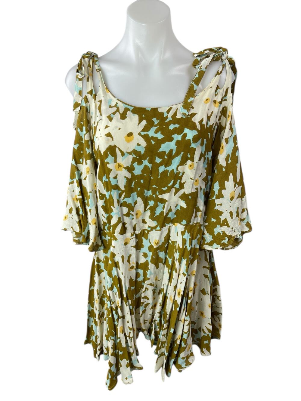 Free People Lucina Floral Cold Shoulder Long Sleeve Pleated Mini A-Line Dress XS